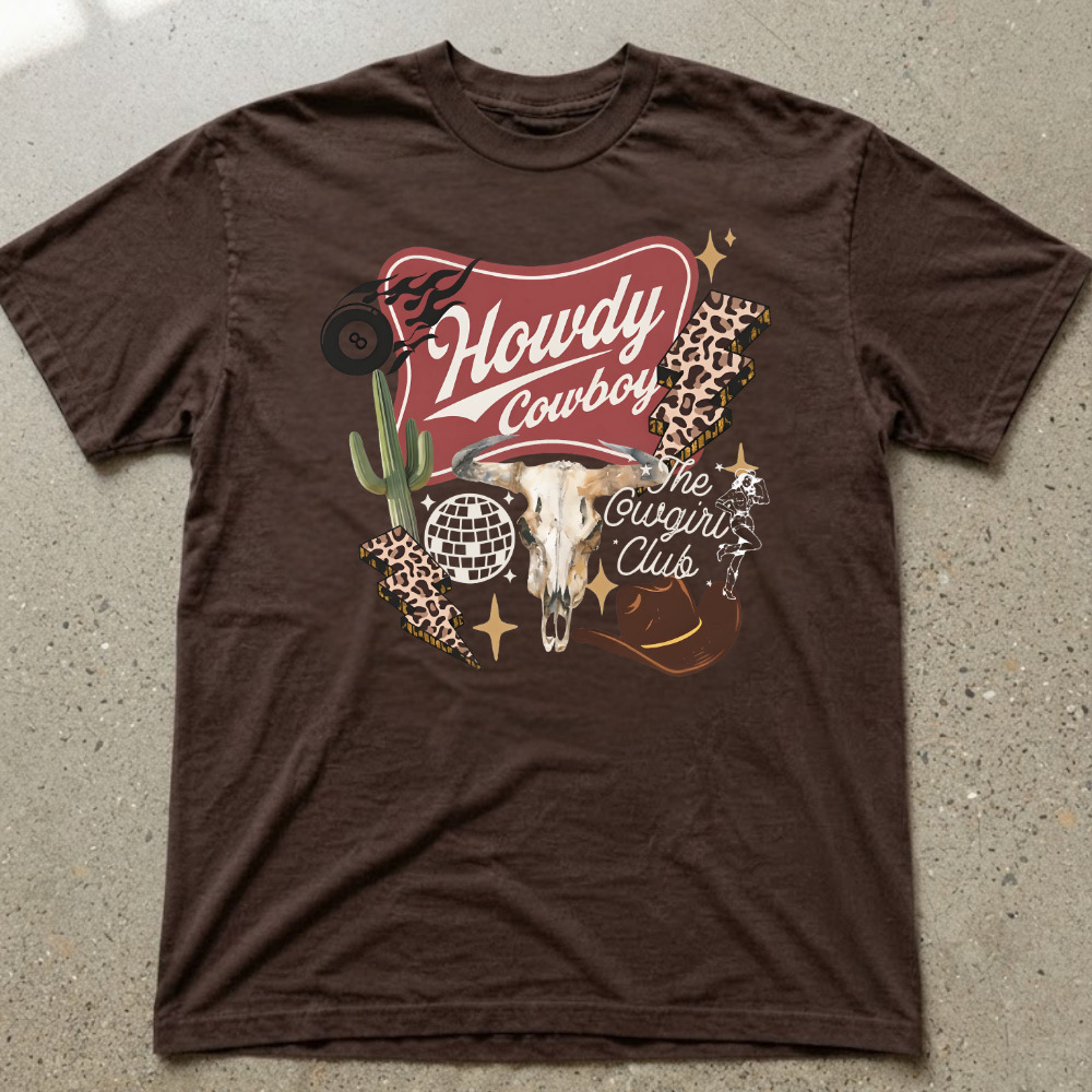 Howdy Cowboy The Cowgirl Club Western Cactus Skull Leopard T-Shirt